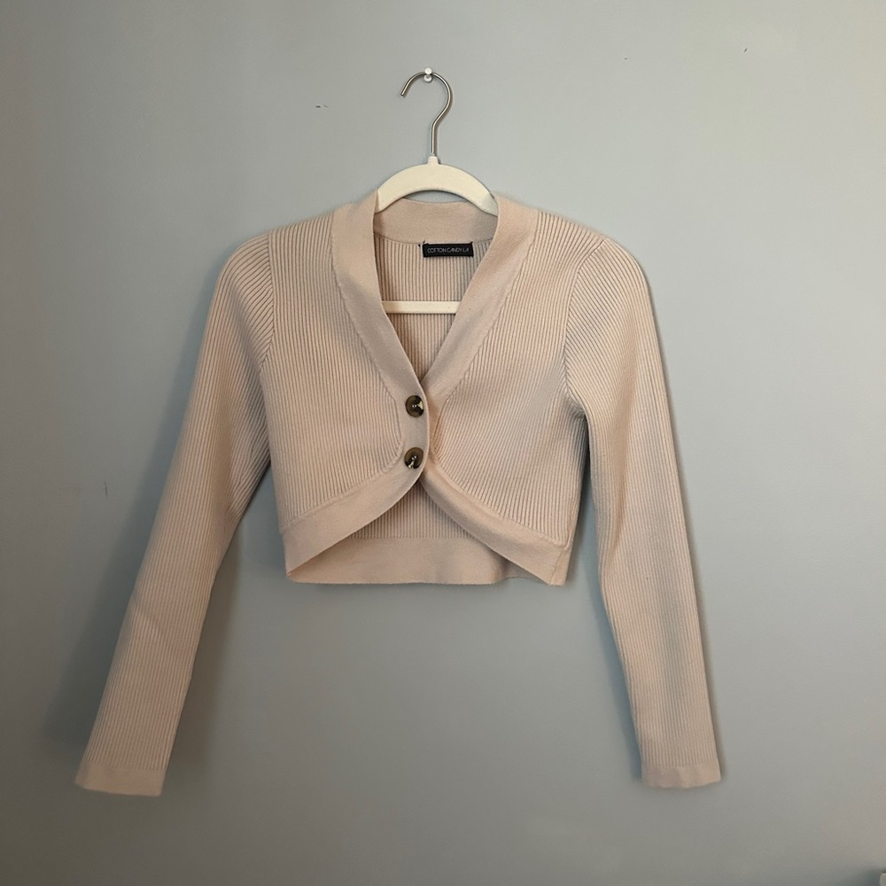 Cream Cropped Cardigan with Button Closure